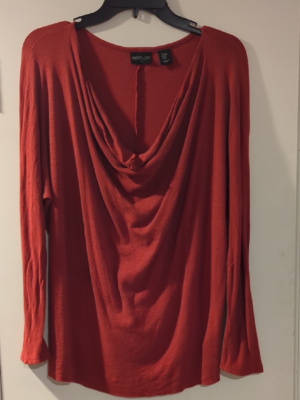 Rachel Zoe Draped Cowl Neck Long Sleeve Top - Rust